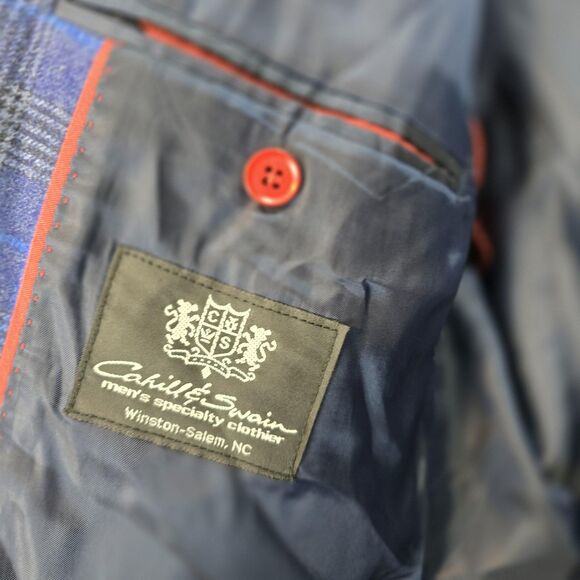 TailoRED Sports Blazer Mens 46R Blue Plaid Reda Italian Wool Made in Canada - Picture 10 of 16